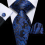 Hi-Tie Mens Gift Tie Set Blue Solid Striped Silk Wedding Tie For Men Fashion Design Quality Tie Hanky Cufflink Set Dropshipping