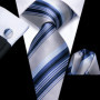 Hi-Tie Mens Gift Tie Set Blue Solid Striped Silk Wedding Tie For Men Fashion Design Quality Tie Hanky Cufflink Set Dropshipping