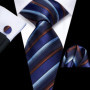 Hi-Tie Mens Gift Tie Set Blue Solid Striped Silk Wedding Tie For Men Fashion Design Quality Tie Hanky Cufflink Set Dropshipping