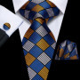 Hi-Tie Mens Gift Tie Set Blue Solid Striped Silk Wedding Tie For Men Fashion Design Quality Tie Hanky Cufflink Set Dropshipping