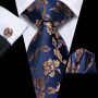 Hi-Tie Mens Gift Tie Set Blue Solid Striped Silk Wedding Tie For Men Fashion Design Quality Tie Hanky Cufflink Set Dropshipping