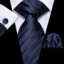 Hi-Tie Mens Gift Tie Set Blue Solid Striped Silk Wedding Tie For Men Fashion Design Quality Tie Hanky Cufflink Set Dropshipping
