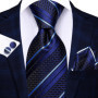 Hi-Tie Mens Gift Tie Set Blue Solid Striped Silk Wedding Tie For Men Fashion Design Quality Tie Hanky Cufflink Set Dropshipping