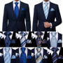 Hi-Tie Mens Gift Tie Set Blue Solid Striped Silk Wedding Tie For Men Fashion Design Quality Tie Hanky Cufflink Set Dropshipping