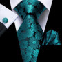 Hi-Tie Mens Gift Tie Set Blue Solid Striped Silk Wedding Tie For Men Fashion Design Quality Tie Hanky Cufflink Set Dropshipping