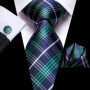 Hi-Tie Mens Gift Tie Set Blue Solid Striped Silk Wedding Tie For Men Fashion Design Quality Tie Hanky Cufflink Set Dropshipping
