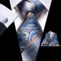 Hi-Tie Mens Gift Tie Set Blue Solid Striped Silk Wedding Tie For Men Fashion Design Quality Tie Hanky Cufflink Set Dropshipping