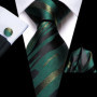 Hi-Tie Mens Gift Tie Set Green Solid Striped Silk Wedding Tie For Men Fashion Design Quality Tie Hanky Cufflink Set Dropshipping