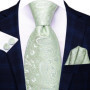 Hi-Tie Mens Gift Tie Set Green Solid Striped Silk Wedding Tie For Men Fashion Design Quality Tie Hanky Cufflink Set Dropshipping
