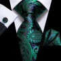 Hi-Tie Mens Gift Tie Set Green Solid Striped Silk Wedding Tie For Men Fashion Design Quality Tie Hanky Cufflink Set Dropshipping