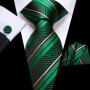 Hi-Tie Mens Gift Tie Set Green Solid Striped Silk Wedding Tie For Men Fashion Design Quality Tie Hanky Cufflink Set Dropshipping