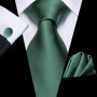 Hi-Tie Mens Gift Tie Set Green Solid Striped Silk Wedding Tie For Men Fashion Design Quality Tie Hanky Cufflink Set Dropshipping
