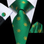 Hi-Tie Mens Gift Tie Set Green Solid Striped Silk Wedding Tie For Men Fashion Design Quality Tie Hanky Cufflink Set Dropshipping