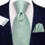 Hi-Tie Mens Gift Tie Set Green Solid Striped Silk Wedding Tie For Men Fashion Design Quality Tie Hanky Cufflink Set Dropshipping