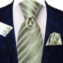 Hi-Tie Mens Gift Tie Set Green Solid Striped Silk Wedding Tie For Men Fashion Design Quality Tie Hanky Cufflink Set Dropshipping