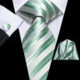 Hi-Tie Mens Gift Tie Set Green Solid Striped Silk Wedding Tie For Men Fashion Design Quality Tie Hanky Cufflink Set Dropshipping