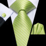 Hi-Tie Mens Gift Tie Set Green Solid Striped Silk Wedding Tie For Men Fashion Design Quality Tie Hanky Cufflink Set Dropshipping