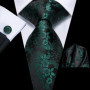 Hi-Tie Mens Gift Tie Set Green Solid Striped Silk Wedding Tie For Men Fashion Design Quality Tie Hanky Cufflink Set Dropshipping