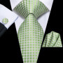Hi-Tie Mens Gift Tie Set Green Solid Striped Silk Wedding Tie For Men Fashion Design Quality Tie Hanky Cufflink Set Dropshipping