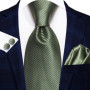 Hi-Tie Mens Gift Tie Set Green Solid Striped Silk Wedding Tie For Men Fashion Design Quality Tie Hanky Cufflink Set Dropshipping
