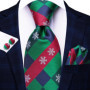 Hi-Tie Mens Gift Tie Set Green Solid Striped Silk Wedding Tie For Men Fashion Design Quality Tie Hanky Cufflink Set Dropshipping