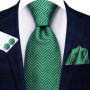 Hi-Tie Mens Gift Tie Set Green Solid Striped Silk Wedding Tie For Men Fashion Design Quality Tie Hanky Cufflink Set Dropshipping