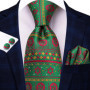 Hi-Tie Mens Gift Tie Set Green Solid Striped Silk Wedding Tie For Men Fashion Design Quality Tie Hanky Cufflink Set Dropshipping