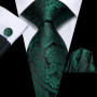Hi-Tie Mens Gift Tie Set Green Solid Striped Silk Wedding Tie For Men Fashion Design Quality Tie Hanky Cufflink Set Dropshipping