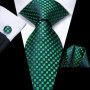 Hi-Tie Mens Gift Tie Set Green Solid Striped Silk Wedding Tie For Men Fashion Design Quality Tie Hanky Cufflink Set Dropshipping