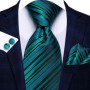 Hi-Tie Mens Gift Tie Set Green Solid Striped Silk Wedding Tie For Men Fashion Design Quality Tie Hanky Cufflink Set Dropshipping