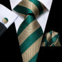 Hi-Tie Mens Gift Tie Set Green Solid Striped Silk Wedding Tie For Men Fashion Design Quality Tie Hanky Cufflink Set Dropshipping