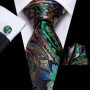Hi-Tie Mens Gift Tie Set Green Solid Striped Silk Wedding Tie For Men Fashion Design Quality Tie Hanky Cufflink Set Dropshipping