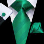 Hi-Tie Mens Gift Tie Set Green Solid Striped Silk Wedding Tie For Men Fashion Design Quality Tie Hanky Cufflink Set Dropshipping