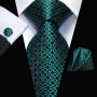 Hi-Tie Mens Gift Tie Set Green Solid Striped Silk Wedding Tie For Men Fashion Design Quality Tie Hanky Cufflink Set Dropshipping