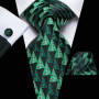 Hi-Tie Mens Gift Tie Set Green Solid Striped Silk Wedding Tie For Men Fashion Design Quality Tie Hanky Cufflink Set Dropshipping