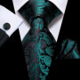 Hi-Tie Mens Gift Tie Set Green Solid Striped Silk Wedding Tie For Men Fashion Design Quality Tie Hanky Cufflink Set Dropshipping