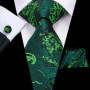 Hi-Tie Mens Gift Tie Set Green Solid Striped Silk Wedding Tie For Men Fashion Design Quality Tie Hanky Cufflink Set Dropshipping