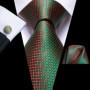 Hi-Tie Mens Gift Tie Set Green Solid Striped Silk Wedding Tie For Men Fashion Design Quality Tie Hanky Cufflink Set Dropshipping