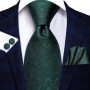 Hi-Tie Mens Gift Tie Set Green Solid Striped Silk Wedding Tie For Men Fashion Design Quality Tie Hanky Cufflink Set Dropshipping