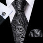 Black White Gray Silver Men Tie Handkerchief Cufflinks Set Jacquard Necktie for Male Wedding Business Party Gift