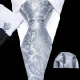 Black White Gray Silver Men Tie Handkerchief Cufflinks Set Jacquard Necktie for Male Wedding Business Party Gift