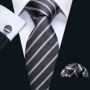 Black White Gray Silver Men Tie Handkerchief Cufflinks Set Jacquard Necktie for Male Wedding Business Party Gift
