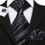 Black White Gray Silver Men Tie Handkerchief Cufflinks Set Jacquard Necktie for Male Wedding Business Party Gift