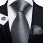 Black White Gray Silver Men Tie Handkerchief Cufflinks Set Jacquard Necktie for Male Wedding Business Party Gift
