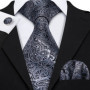Black White Gray Silver Men Tie Handkerchief Cufflinks Set Jacquard Necktie for Male Wedding Business Party Gift