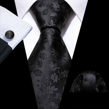 Black White Gray Silver Men Tie Handkerchief Cufflinks Set Jacquard Necktie for Male Wedding Business Party Gift