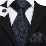 Black White Gray Silver Men Tie Handkerchief Cufflinks Set Jacquard Necktie for Male Wedding Business Party Gift