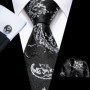 Black White Gray Silver Men Tie Handkerchief Cufflinks Set Jacquard Necktie for Male Wedding Business Party Gift