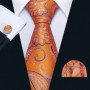 Novelty Orange Plaid Men Tie Set Fashion Silk Handkerchief Cufflinks Necktie Groom Wedding Party Birthday Barry.Wang Designer