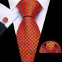 Novelty Orange Plaid Men Tie Set Fashion Silk Handkerchief Cufflinks Necktie Groom Wedding Party Birthday Barry.Wang Designer